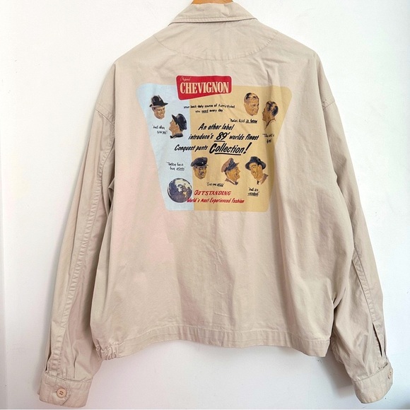 VINTAGE CHEVIGNON CRAFTSMANSHIP BEIGE COTTON BOMBER JACKET EMBROIDERY UNISEX L - Picture 3 of 15